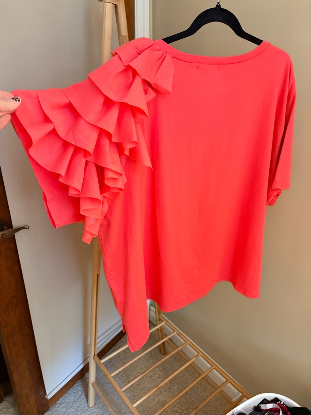Coral Ruffle-Shoulder Shirt - Picture 2 of 5